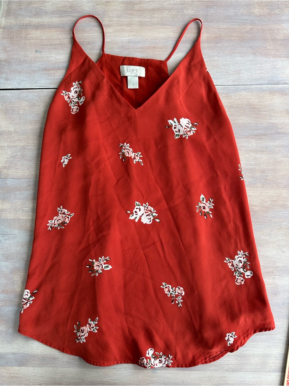 LOFT flowy rust orange floral slip tank S